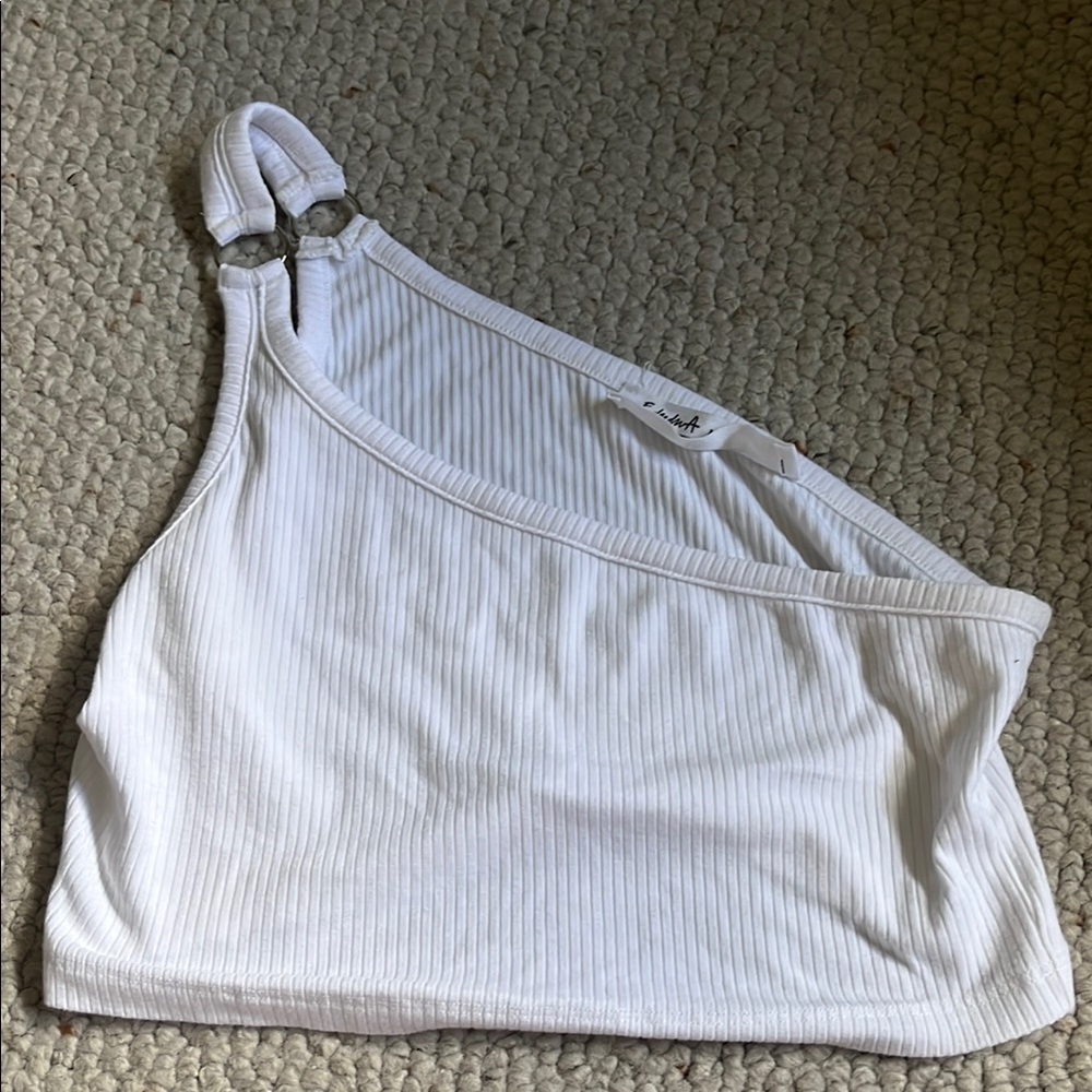 White Ribbed One-Shoulder Top